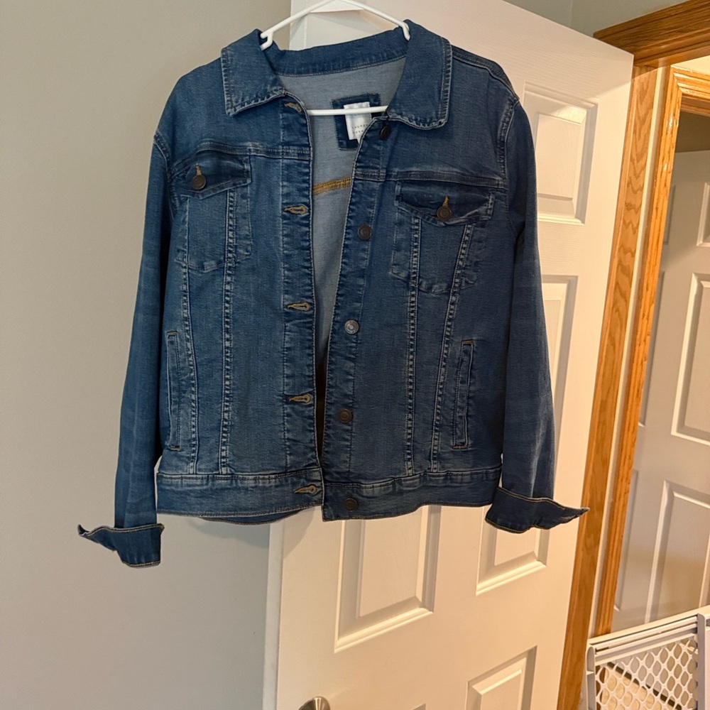 LC Lauren Conrad Dark Blue Denim Jacket with Button Front